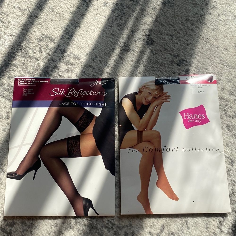 2 VTG Hanes Hosiery Silk Reflections Control Top Pantyhose Sandalfoot size CD